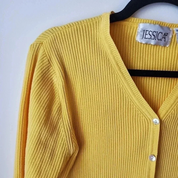 Vintage Y2K Jessica yellow cropped ribbed  cardigan - Picture 2 of 8